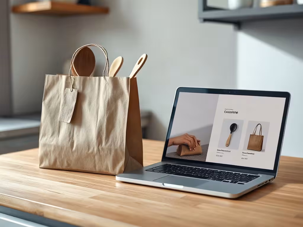Comparaison entre un shop physique et une boutique en ligne de cuisine.