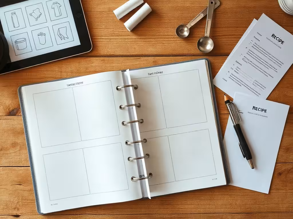 Guide pratique, tutoriel numérique et manuel comparés sur une table de cuisine.