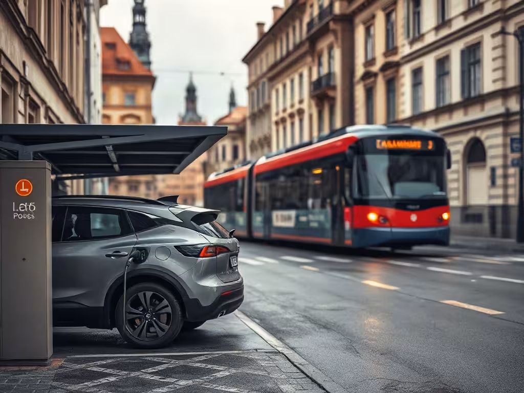 Hôtel avec parking à Prague pour SUV électrique, proche du tram vers le centre.